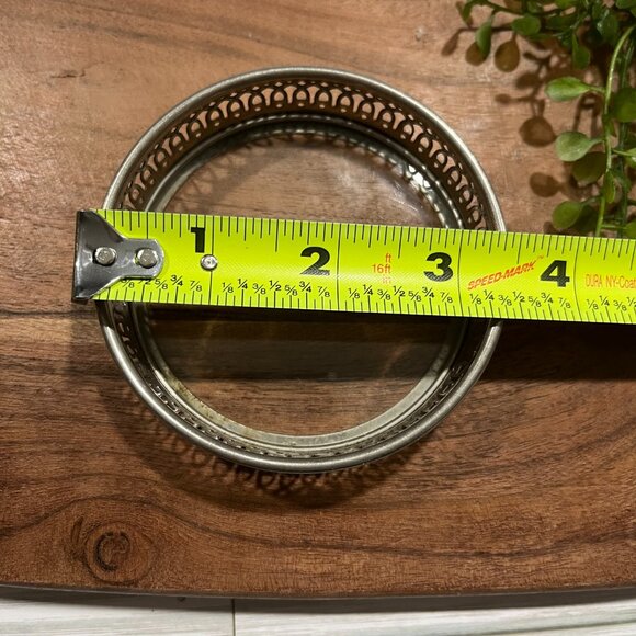 Vintage Manning Bowman & Co. Set of 4 Silver Plated Reticulated Crystal Coasters - Picture 5 of 6